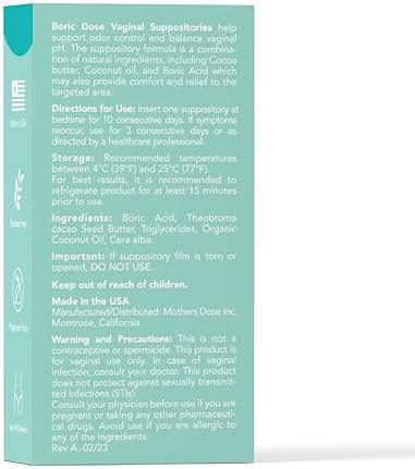 Suplementos de Ácido Bórico Mothers Dose - Mantiene y Equilibra el pH Vaginal Saludable, Controla Olores, Hidratante con Manteca de Cacao y Aceite de - imagen 2