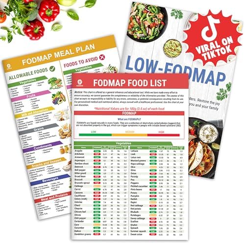 Set de 3 Guías de Alimentos Low FODMAP y Plan de Comidas para IBS, SIBO y Distensión Abdominal – Guía Dietética Laminada con Tamaño de Porción, - imagen 1