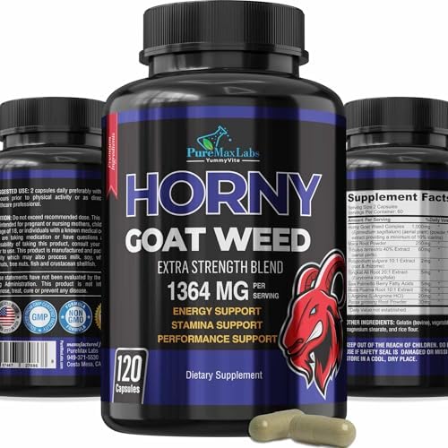 YUMMYVITE Horny Goat Weed Extra Fuerte - 120 Cápsulas con Maca, L-Arginina y Ginseng - Aumenta Deseo, Rendimiento y Energía, Fórmula No GMO - imagen 1