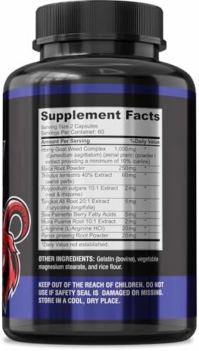 YUMMYVITE Horny Goat Weed Extra Fuerte - 120 Cápsulas con Maca, L-Arginina y Ginseng - Aumenta Deseo, Rendimiento y Energía, Fórmula No GMO - imagen 6