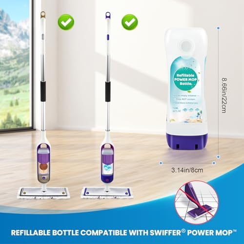 Botella Refillable AnDongo para Swiffer® Power Mop™ - 720 ML/24 FL OZ - Botella a Prueba de Fugas, 1 Botella Vacía + 6 Almohadillas de Silicón + 1 - imagen 2