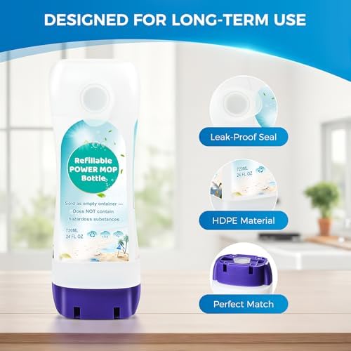 Botella Refillable AnDongo para Swiffer® Power Mop™ - 720 ML/24 FL OZ - Botella a Prueba de Fugas, 1 Botella Vacía + 6 Almohadillas de Silicón + 1 - imagen 3