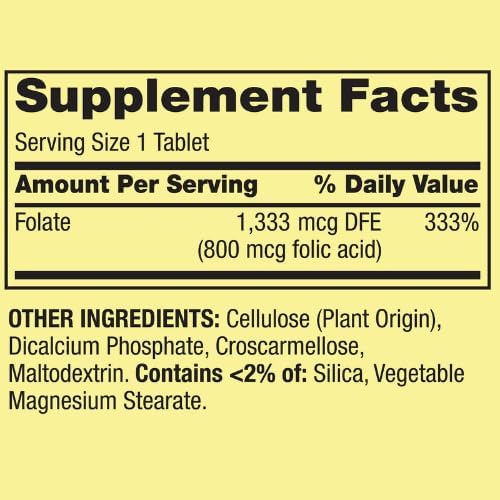 Suplemento Dietético Spring Valley Folato 1,333 mcg DFE, Ácido Fólico 800 mcg, 400 Tabletas - Salud Femenina, Metabolismo y Corazón - Paquete con - imagen 2