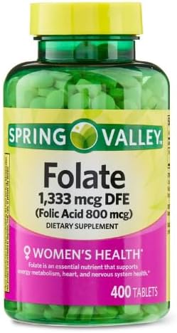 Suplemento Dietético Spring Valley Folato 1,333 mcg DFE, Ácido Fólico 800 mcg, 400 Tabletas - Salud Femenina, Metabolismo y Corazón - Paquete con - imagen 3