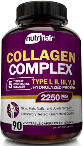 NutriFlair Multi Colágeno Péptidos 2250mg, 90 Cápsulas - Tipos I, II, III, V, X - Suplemento de Colágeno para Mujeres y Hombres - Proteína - imagen 1