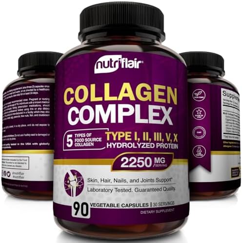 NutriFlair Multi Colágeno Péptidos 2250mg, 90 Cápsulas - Tipos I, II, III, V, X - Suplemento de Colágeno para Mujeres y Hombres - Proteína - imagen 3