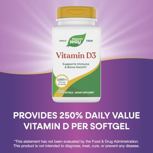 Vitamina D3 Extra Fuerte de Nature's Way, 2000 IU (50 mcg por porción), 240 Softgels, Apoya la Salud Ósea y Función Inmunológica* - imagen 4