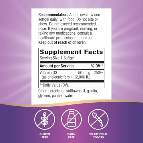 Vitamina D3 Extra Fuerte de Nature's Way, 2000 IU (50 mcg por porción), 240 Softgels, Apoya la Salud Ósea y Función Inmunológica* - imagen 5