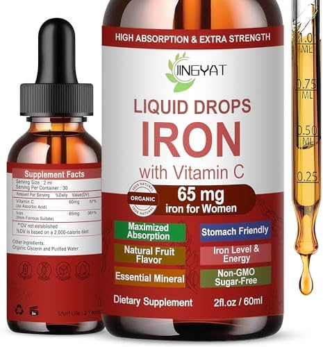 Gotas de Hierro Líquido, Suplemento de Hierro de Alta Absorción para Mujeres 65 mg, Apoyo a Glóbulos Rojos, Vegano, Con Vitamina C, 30 Porciones - imagen 1