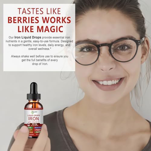 Gotas de Hierro Líquido, Suplemento de Hierro de Alta Absorción para Mujeres 65 mg, Apoyo a Glóbulos Rojos, Vegano, Con Vitamina C, 30 Porciones - imagen 6