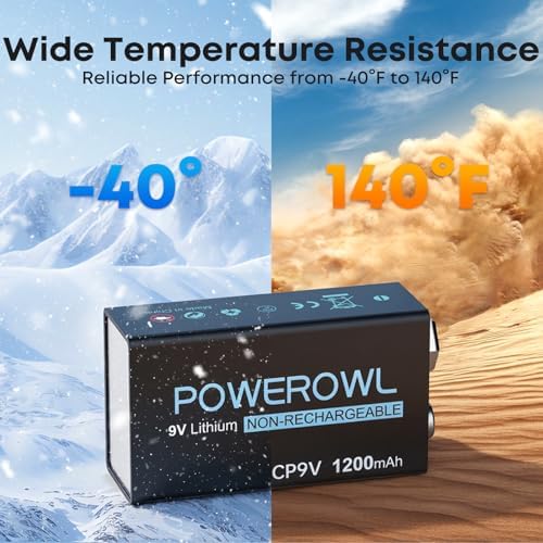 Baterías de Litio POWEROWL 9V, 1200mAh No Recargables para Detectores de Humo y Alarmas de Incendio - Paquete de 2 - imagen 4