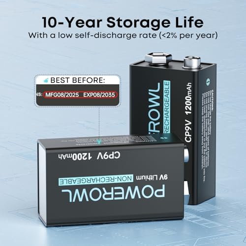Baterías de Litio POWEROWL 9V, 1200mAh No Recargables para Detectores de Humo y Alarmas de Incendio - Paquete de 2 - imagen 5