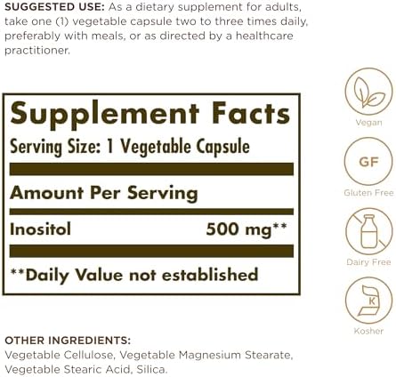 Solgar Inositol 500 mg - 100 Cápsulas Vegetales - Apoya la Función Celular y la Salud Cerebral - Vegano, Sin Gluten, Sin Lácteos, Kosher - 100 - imagen 2