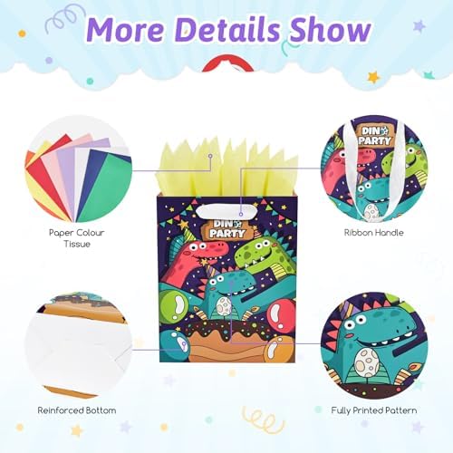Bolsa de Regalo UOKHO para Cumpleaños con Asa y Papel de Seda, 8 Pzs de Bolsas Reutilizables en Tamaños y Diseños Variados, Grande, Mediana y Pequeña - imagen 3