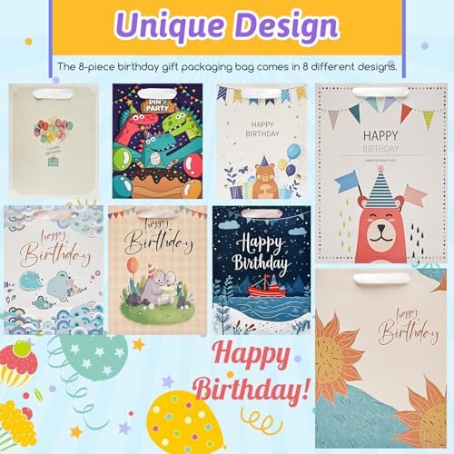 Bolsa de Regalo UOKHO para Cumpleaños con Asa y Papel de Seda, 8 Pzs de Bolsas Reutilizables en Tamaños y Diseños Variados, Grande, Mediana y Pequeña - imagen 4