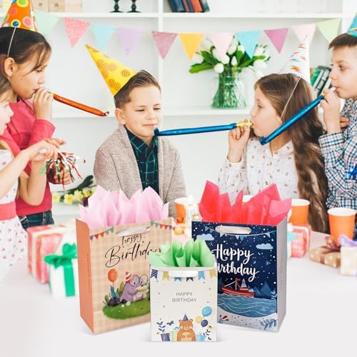 Bolsa de Regalo UOKHO para Cumpleaños con Asa y Papel de Seda, 8 Pzs de Bolsas Reutilizables en Tamaños y Diseños Variados, Grande, Mediana y Pequeña - imagen 5