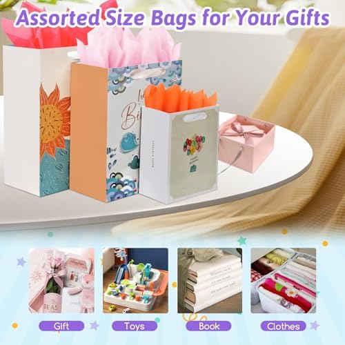 Bolsa de Regalo UOKHO para Cumpleaños con Asa y Papel de Seda, 8 Pzs de Bolsas Reutilizables en Tamaños y Diseños Variados, Grande, Mediana y Pequeña - imagen 6
