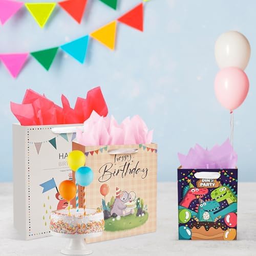 Bolsa de Regalo UOKHO para Cumpleaños con Asa y Papel de Seda, 8 Pzs de Bolsas Reutilizables en Tamaños y Diseños Variados, Grande, Mediana y Pequeña - imagen 7