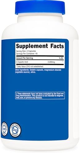 Cápsulas de Ácido D-Aspártico Nutricost 2000mg por Porción (180 Cápsulas) - Suplemento No GMO - imagen 5