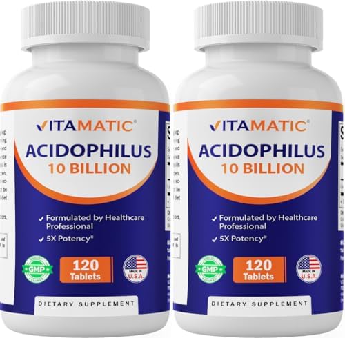 Vitamatic 2 Paquetes de Probióticos Acidophilus - 10 Mil Millones de UFC - 120 Tabletas - 5X Potencia - Suplemento Probiótico Diario, Apoya la Salud - imagen 1