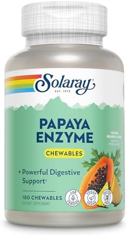 Tabletas Masticables de Enzimas de Papaya SOLARAY - Enzimas Digestivas para un Poderoso Soporte Digestivo - con Papaina y Bromelina - Sabor Natural a - imagen 1