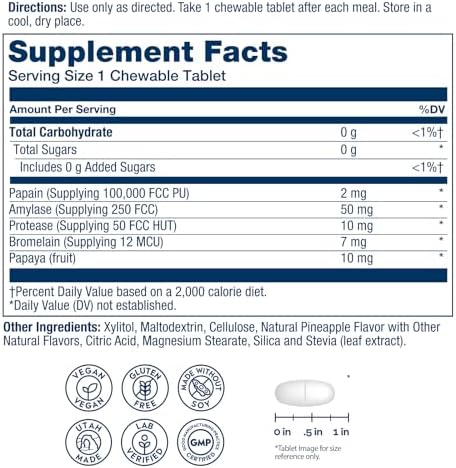 Tabletas Masticables de Enzimas de Papaya SOLARAY - Enzimas Digestivas para un Poderoso Soporte Digestivo - con Papaina y Bromelina - Sabor Natural a - imagen 2