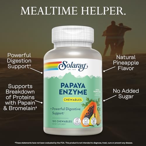 Tabletas Masticables de Enzimas de Papaya SOLARAY - Enzimas Digestivas para un Poderoso Soporte Digestivo - con Papaina y Bromelina - Sabor Natural a - imagen 3