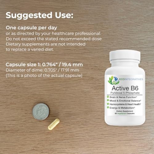 EcoIntegratives® B6 Activo – 33.8 mg de Piridoxal 5-Fosfato (P5P), Vitamina B6 de Alta Potencia para Energía, Ánimo, Nervios y Corazón – No GMO, Sin - imagen 4