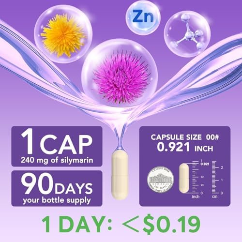 Complejo de Cardo Mariano 4 en 1 para Hombres y Mujeres, Extracto de Cardo Mariano con 240mg de Silymarina Activa, 80% Estándar, con Diente de León, - imagen 2