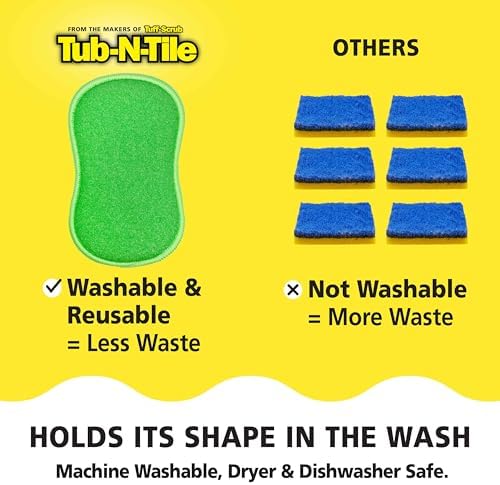 Esponjas de Microfibra Tub-N-Tile de Tuff-Scrub, Paquete Grande de 6, Multi-Superficie, No Rayan, Doble Cara, Lavables a Máquina, Duraderas - imagen 5