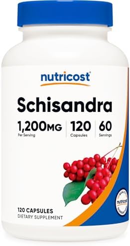 Suplemento de Schisandra Nutricost 1,200 mg por Porción, 120 Cápsulas (60 Porciones) - Extracto de Fruto de Baya, Vegano, Sin OGM, Sin Gluten - imagen 1