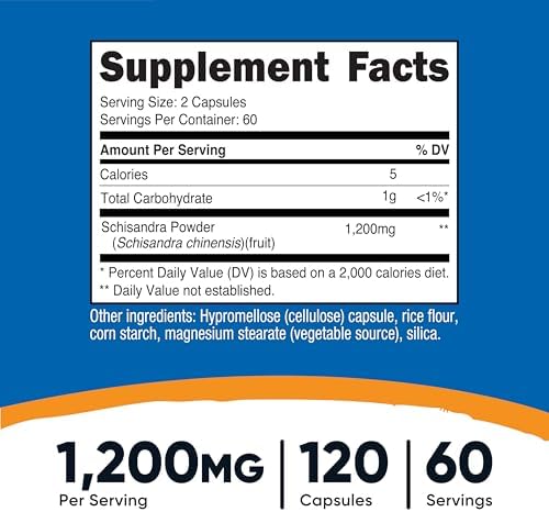 Suplemento de Schisandra Nutricost 1,200 mg por Porción, 120 Cápsulas (60 Porciones) - Extracto de Fruto de Baya, Vegano, Sin OGM, Sin Gluten - imagen 2