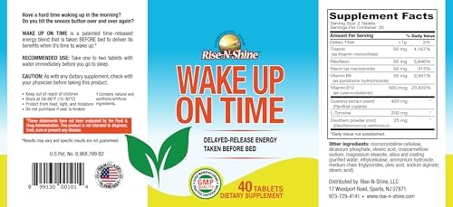 Rise-N-Shine Suplemento Energético para Despertar a Tiempo, Aumenta tu Alerta y Concentración con Cafeína Natural - 40 Tabletas - imagen 3