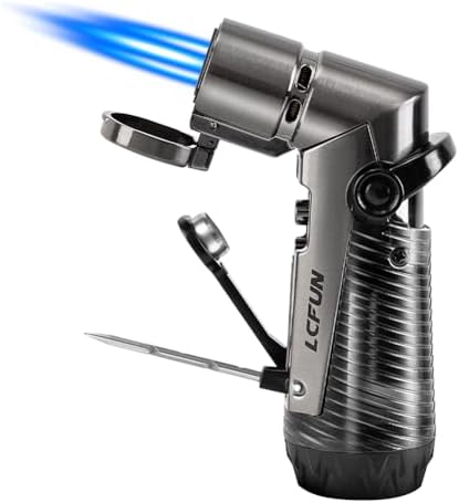 Encendedor LcFun a Prueba de Viento con Triple Llama Jet y Punch, Recargable para Camping y Caza, Regalos de San Valentín para Él - BUTANO NO INCLUIDO - imagen 1