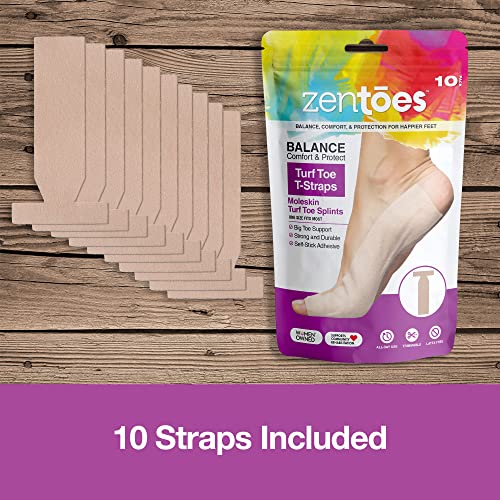 ZenToes Tiras T para Dedo en Turf - Paquete de 10 Soportes de Moleskin para Lesiones de Dedo Grande - Enderezadores Adhesivos para Dedos - imagen 2