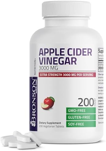Vinagre de Sidra de Manzana Bronson 3000 MG por Porción - Extra Fuerte, No GMO, 200 Tabletas Vegetarianas - imagen 1