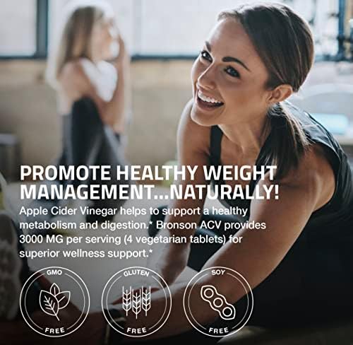 Vinagre de Sidra de Manzana Bronson 3000 MG por Porción - Extra Fuerte, No GMO, 200 Tabletas Vegetarianas - imagen 3