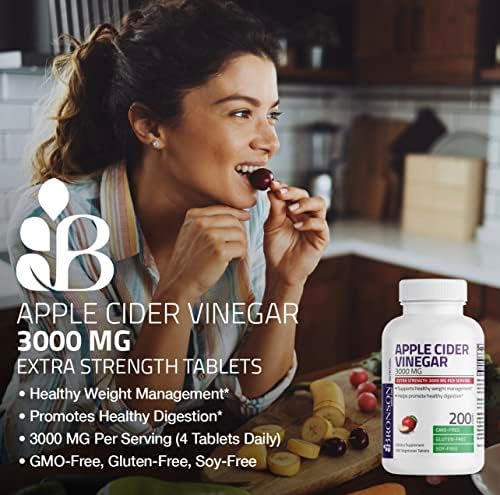 Vinagre de Sidra de Manzana Bronson 3000 MG por Porción - Extra Fuerte, No GMO, 200 Tabletas Vegetarianas - imagen 4