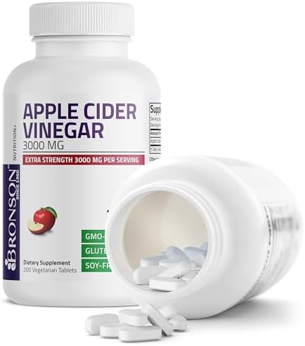 Vinagre de Sidra de Manzana Bronson 3000 MG por Porción - Extra Fuerte, No GMO, 200 Tabletas Vegetarianas - imagen 6