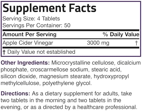 Vinagre de Sidra de Manzana Bronson 3000 MG por Porción - Extra Fuerte, No GMO, 200 Tabletas Vegetarianas - imagen 8