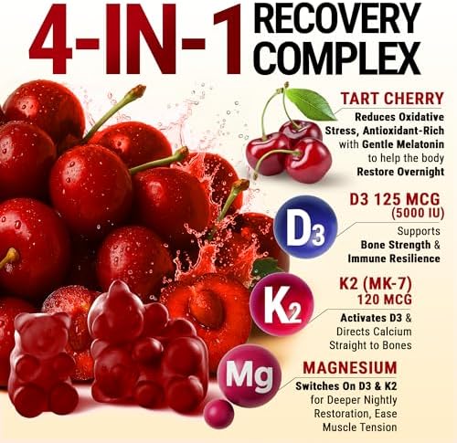 Gomitas de Cereza Ácida KEY ELEMENTS con Vitamina D3 K2 5000 IU y Magnesio - Apoyo para Sueño, Huesos e Inmunidad - Sin OGM, Sin Gluten, Sin Azúcar - imagen 4