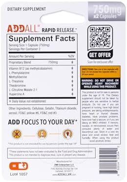 Suplemento Addall Rapid Release (Paquete de 5) - Alternativa Efectiva para el Cerebro, Pastillas Nootrópicas y Energéticas | Sin Caída | Fórmula - imagen 2