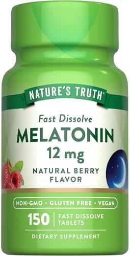 Melatonina Nature's Truth 12 mg | 150 Tabletas | Disolución Rápida | Sabor Natural a Baya | Suplemento Vegano, Sin OGM y Sin Gluten para Adultos - imagen 1