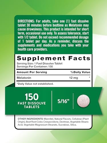 Melatonina Nature's Truth 12 mg | 150 Tabletas | Disolución Rápida | Sabor Natural a Baya | Suplemento Vegano, Sin OGM y Sin Gluten para Adultos - imagen 2
