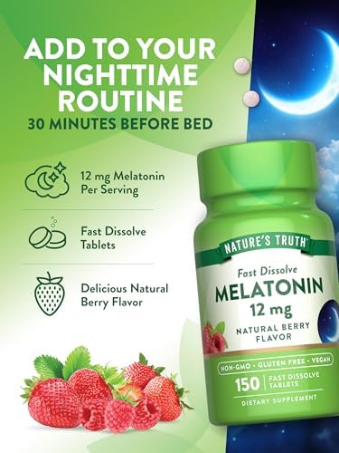Melatonina Nature's Truth 12 mg | 150 Tabletas | Disolución Rápida | Sabor Natural a Baya | Suplemento Vegano, Sin OGM y Sin Gluten para Adultos - imagen 5