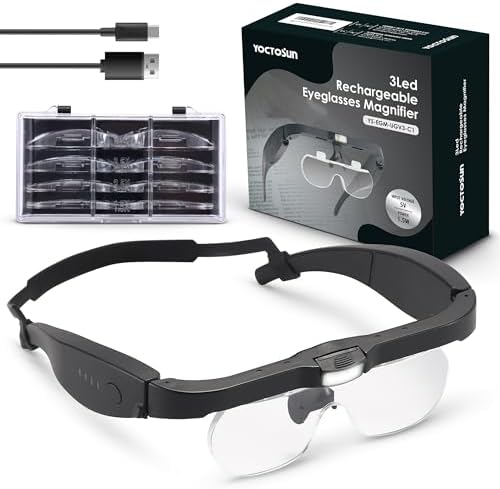 Lentes de Aumento YOCTOSUN con Luz, Lentes de Cabeza Recargables con 3 LED y Lentes Desmontables 1.5X, 2.5X, 3.5X, 5X para Manualidades y Joyería - imagen 1