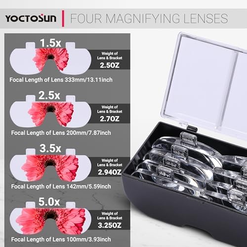 Lentes de Aumento YOCTOSUN con Luz, Lentes de Cabeza Recargables con 3 LED y Lentes Desmontables 1.5X, 2.5X, 3.5X, 5X para Manualidades y Joyería - imagen 3