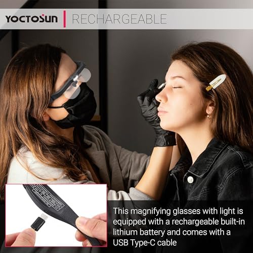 Lentes de Aumento YOCTOSUN con Luz, Lentes de Cabeza Recargables con 3 LED y Lentes Desmontables 1.5X, 2.5X, 3.5X, 5X para Manualidades y Joyería - imagen 5