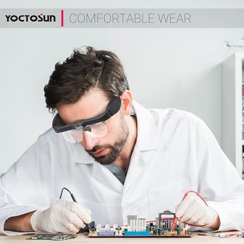 Lentes de Aumento YOCTOSUN con Luz, Lentes de Cabeza Recargables con 3 LED y Lentes Desmontables 1.5X, 2.5X, 3.5X, 5X para Manualidades y Joyería - imagen 7