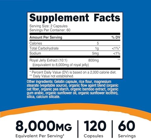Nutricost Jalea Real 120 Cápsulas - Extracto de Jalea Real, Sin OGM, Sin Gluten, 60 Porciones - imagen 2